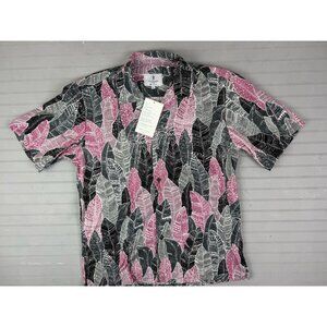 Cora Spearman Size L Mens Shirt Short Sleeve Leaf Pattern Black Gray Pink Multi